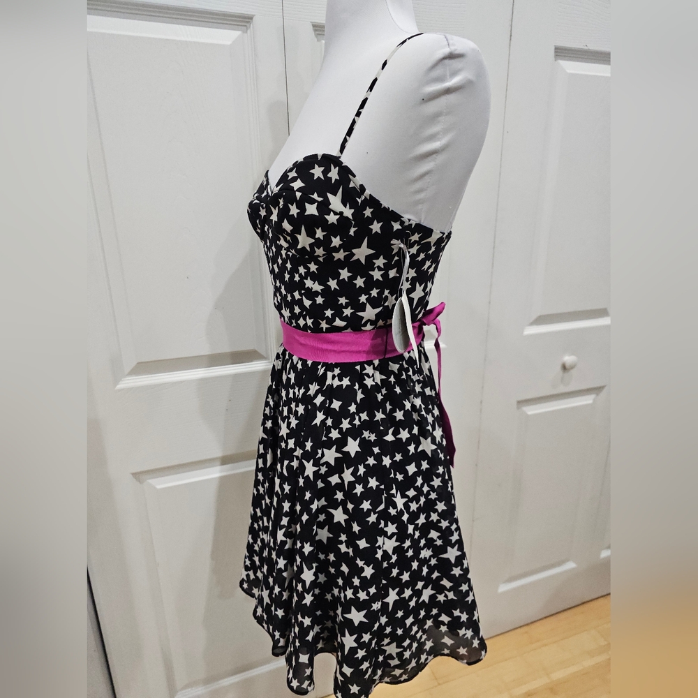 Pearl Georgina Chapman Black White Star flowy Mini Dress 2 NWT - Picture 8 of 14